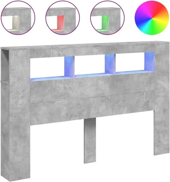 vidaXL LED-Kopfteil in Betongrau mit integrierter Beleuchtung und USB-Ladeport aus Holzwerkstoff, B/T/H: 160 x 18,5 x 103,5 cm - Bild 1