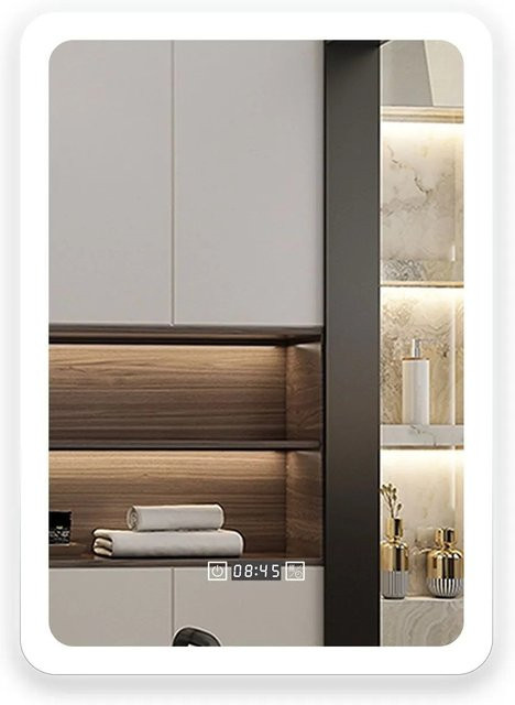 Aica Sanitär Badspiegel mit LED Beleuchtung und Uhr, dimmbar mit Memory Touch, B/H: 60 x 80 cm - Bild 1