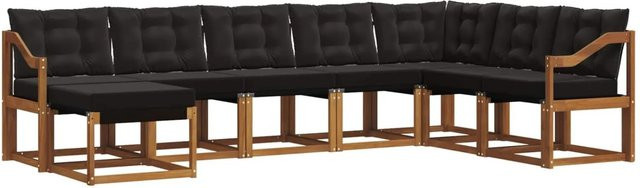 vidaXL Outdoor-Sofagarnitur L-Form aus Akazienholz mit Kissen, 8-teilig, Schwarz und Natur - Bild 1