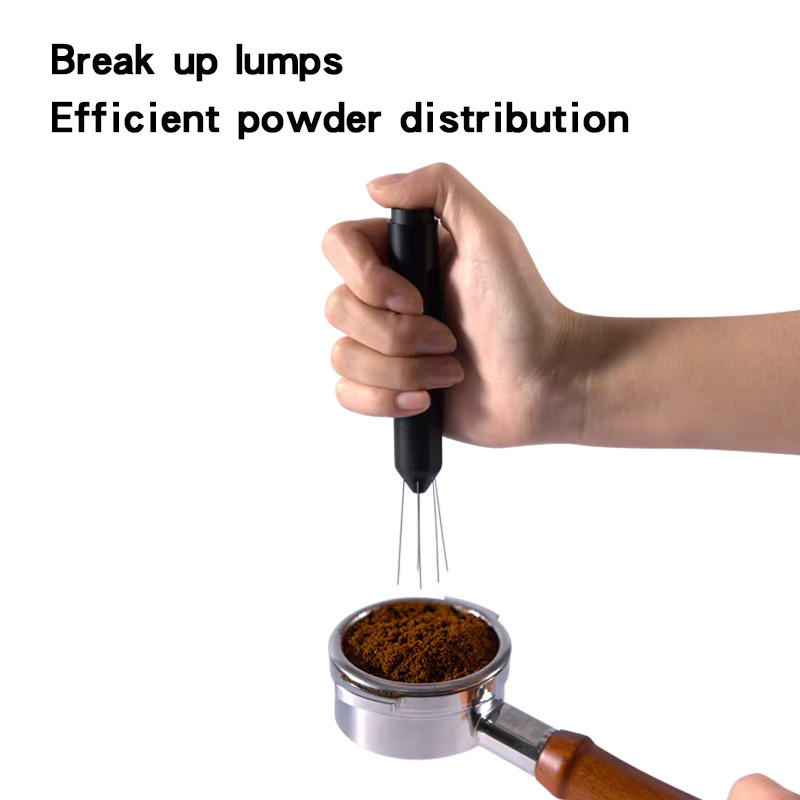 WDT Espresso-Nadelverteiler aus Edelstahl 304 mit Basis und Schrumpfschutz in Schwarz und Beige - Bild 2