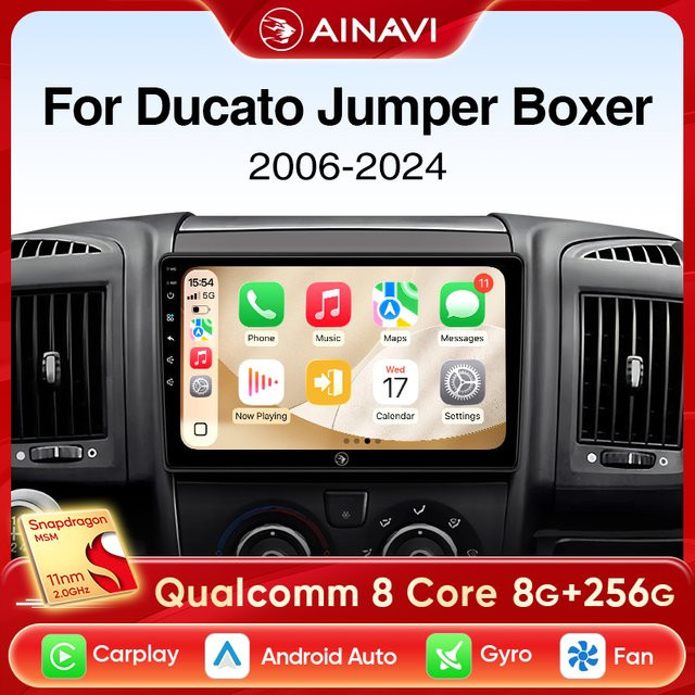 Ainavi Auto Radio mit Wireless Carplay und Android Auto für Fiat Ducato, Citroen Jumper und Peugeot Boxer (2006-2024), 2Din Multimedia System mit DSP und Bluetooth, Schwarz - Bild 1