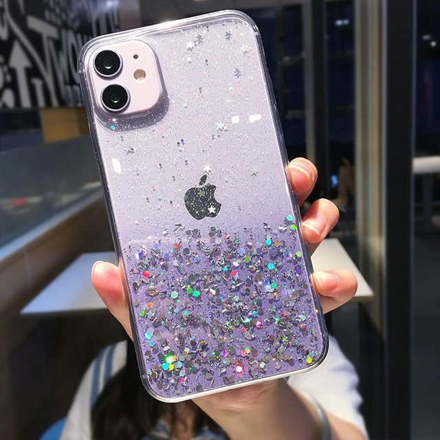 Yiran Handyhülle aus weichem Silikon mit lila Glitzer-Pailletten und transparentem Design für iPhone Modelle - Bild 1