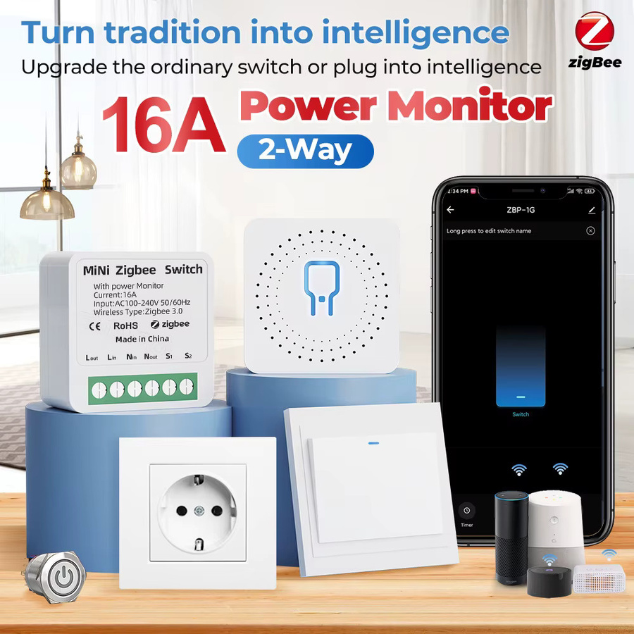 Tuya Smart Switch mit Energieüberwachung WiFi und Zigbee in Weiß für Smart Life Alexa und Google Home 16A DIY Lichtschalter - Bild 2