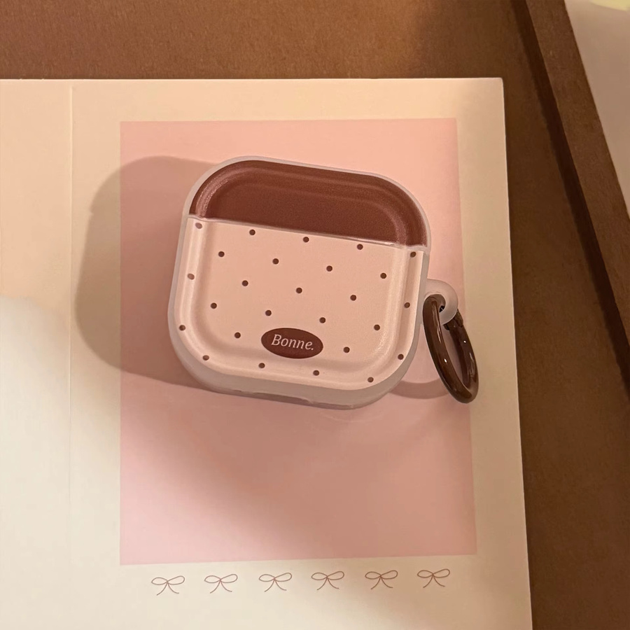 Apple Schutzhülle für AirPods 1 2 3 4 Pro 2 Pro 3 in Braun mit Polka-Dot-Muster und Haken - Bild 2