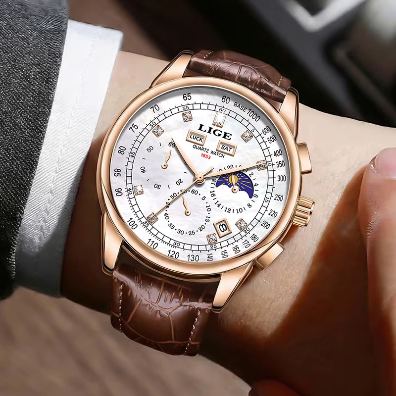 LIGE Chronograph Armbanduhr, Quarz, Leder, Herren - Bild 5