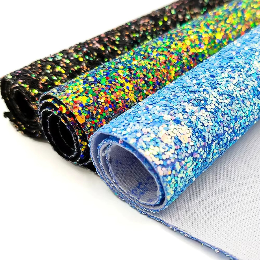 Mehrfarbiger Glitzerstoff in Hologramm-Optik und Regenbogenfarben aus Kunstleder und Vinyl für deine DIY-Projekte und Dekorationen - Bild 4