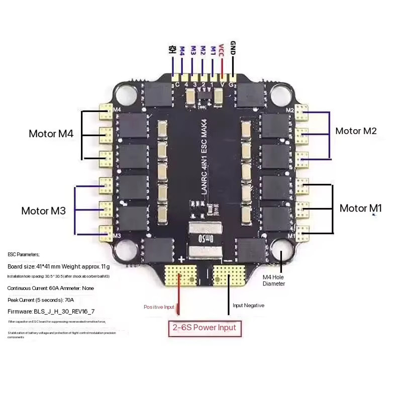 BANGSHE 4in1 ESC 2-6S Bürstenloser Regler für FPV Racing Freestyle Micro Drones, Schwarz - Bild 2
