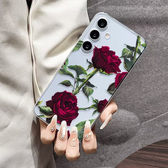 Stoßfeste TPU Handyhülle mit roten Rosen für Samsung Galaxy S26 S25 S24 S23 S22 S21 S20 Ultra Plus FE 5G, transparent - Bild 1