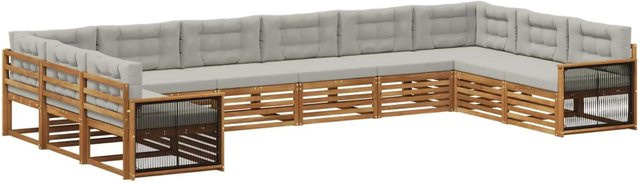 vidaXL Sofagarnitur aus Massivholz Akazie mit 10 Kissen im modernen Latten-Design - Bild 1
