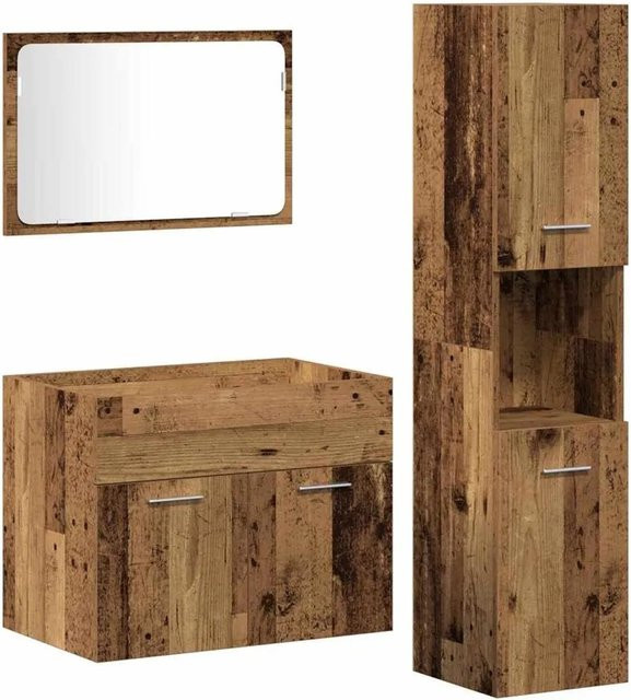 vidaXL Badezimmermöbel-Set 3-teilig Wandmontage aus Altholz und Holzwerkstoff in Braun - Bild 1
