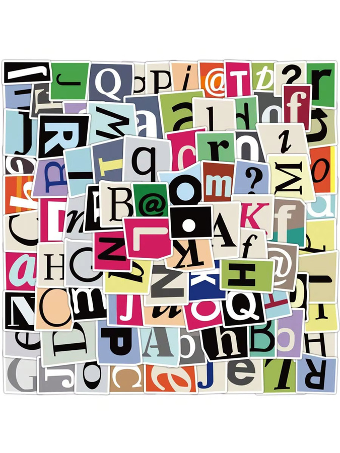100 kreative Buchstabenaufkleber im Retro-Collage-Stil, farbenfrohe Zeitungs-Schriftmuster aus Papier, dekorative Aufkleber in Multicolour für Journaling und Postergestaltung - Bild 3