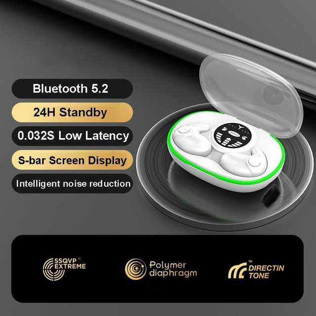 YJMP Electronic Unsichtbare Schlafkopfhörer, kabellose Bluetooth 5.3 In-Ear Kopfhörer mit Rauschunterdrückung und IPX5 Wasserdichtigkeit, Touch-Control, Weiß - Bild 1