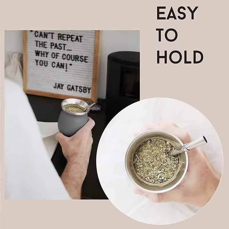 Untior Yerba-Mate-Becher aus 304 Edelstahl in Braun, doppelwandiges Teetassen-Set mit 230 ml Volumen inklusive Illas und Reinigungsbürste - Bild 4
