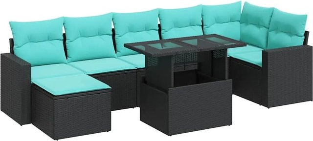 vidaXL 8-teilige Garten-Sofagarnitur aus Poly-Rattan mit Kissen in Schwarz - Bild 1