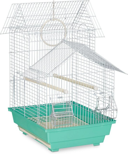 Relaxdays Vogelkäfig aus Stahl in Grün mit Spitzdach, B/T/H: 50 x 42,5 x 33,5 cm - Bild 1