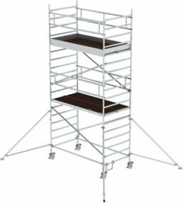 MUNK Rollgerüst aus Aluminium in Silber mit Ausleger und Doppel-Plattform, B/T/H: 135 x 245 x 435 cm - Bild 1