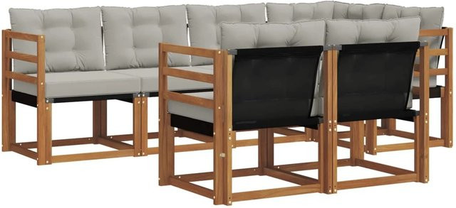 vidaXL Outdoor-Sofagarnitur 7-teilig in L-Form aus Akazienholz und Textilene, Farbe Natur und Grau - Bild 1