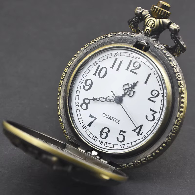wecin Taschenuhr Halskette, Wolf, Quarz, Bronze, Messing, Unisex - Bild 2