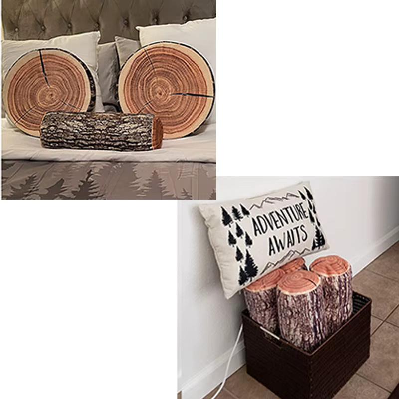 2PS Dekokissen rund in Braun mit 3D-Digitaldruck als dekoratives Kinderkissen im Holz-Design - Bild 3