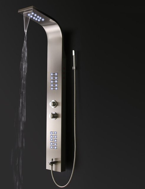 Home Deluxe LED Duschpaneel ORINOCO aus Edelstahl mit Regendusche, Handbrause und Thermostat in Brushed Steel/Silber - Bild 1