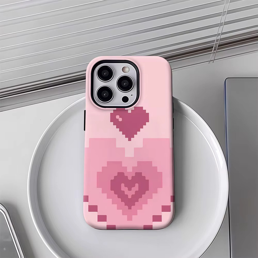 Pixel Heart Duo iPhone Handyhülle in Pink mit doppelschichtiger Rückseite für iPhone 17 16 15 14 13 12 11 Pro Max Plus - Bild 3