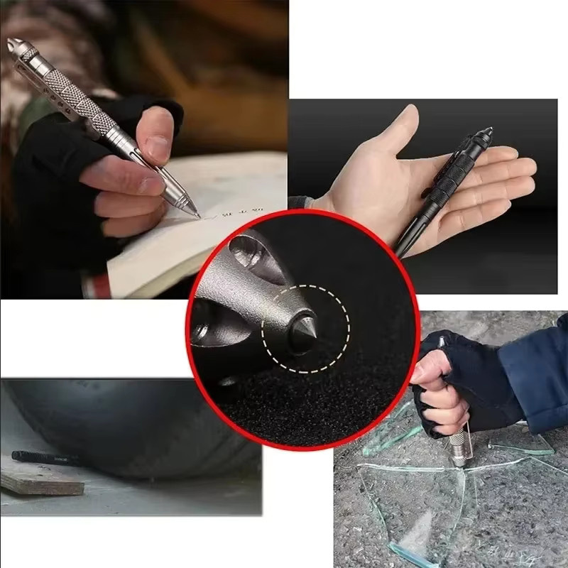 Multifunktionaler taktischer Metallstift in Schwarz für Outdoor, Notfall und Selbstverteidigung mit Glasbrecher und Anti-Slip-Funktion - Bild 5