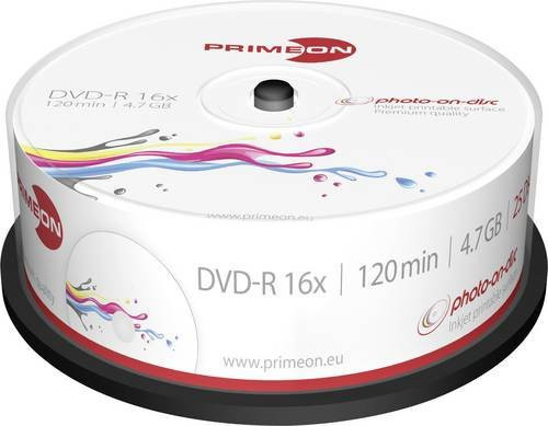 Primeon DVD-R Rohlinge 4,7 GB, 25 Stück Spindel, weiß, bedruckbar - Bild 1