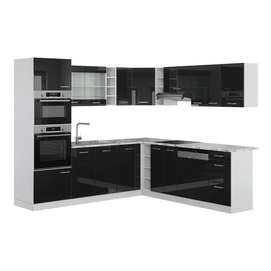 Vicco Eckküche R-Line Solid in Weiß und Schwarz, moderne Einbauküche in L-Form mit Arbeitsplatte, B/T/H: 247 x 60 x 237 cm - Bild 3