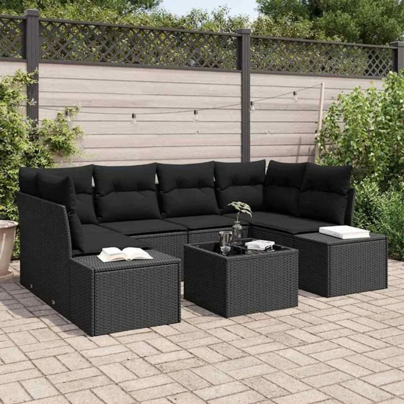 Vidaxl Loungemöbel Garten-Sofa-Set aus Polyrattan mit Kissen, Schwarz, B/T/H: 55 x 55 x 37 cm - Bild 1
