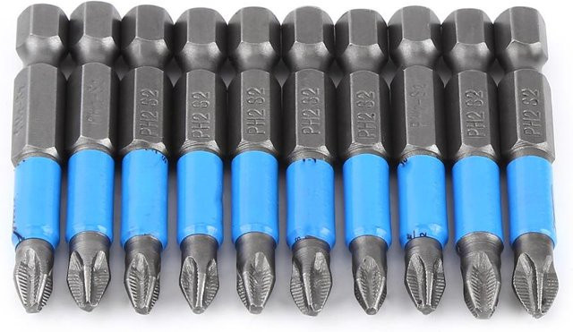 Fishine Schraubendreherbits Set S2 PH2, 10 Stück, Magnetisch und Rutschfest, Blau, Länge: 50 mm - Bild 1