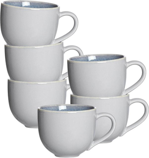 Ritzenhoff & Breker Kaffeebecher Skagen Stone aus Keramik, Grau, 6er Set, 440 ml - Bild 1