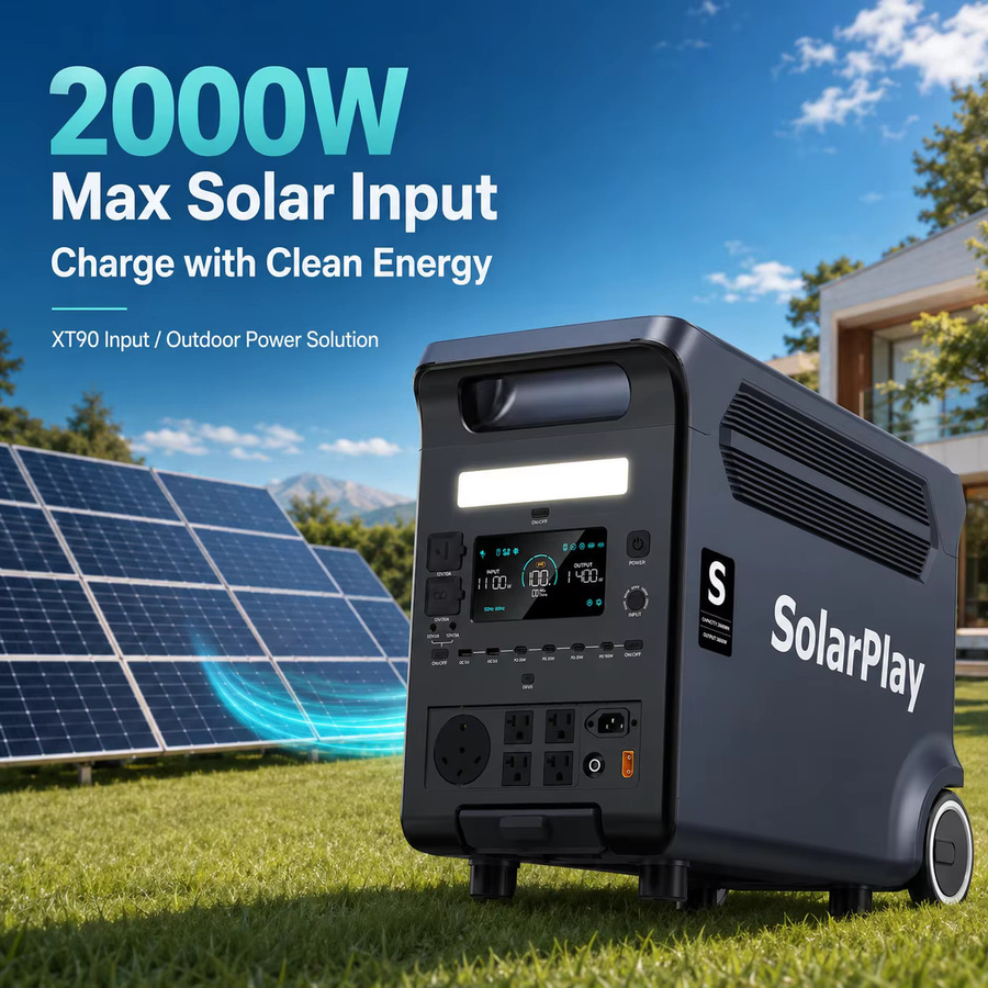 Solarplay Q3600 Tragbare Powerstation 3840Wh mit 3600W Reine Sinuswelle LiFePO4 Solargenerator in Schwarz - Bild 4