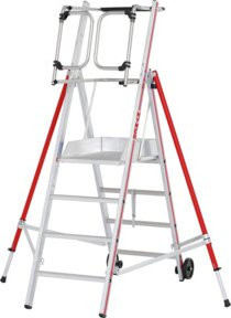 Hymer Plattformleiter ProTect mit Selbstschließender Sicherheitstüre, 4 Sprossen, Silber, rollbar - Bild 1
