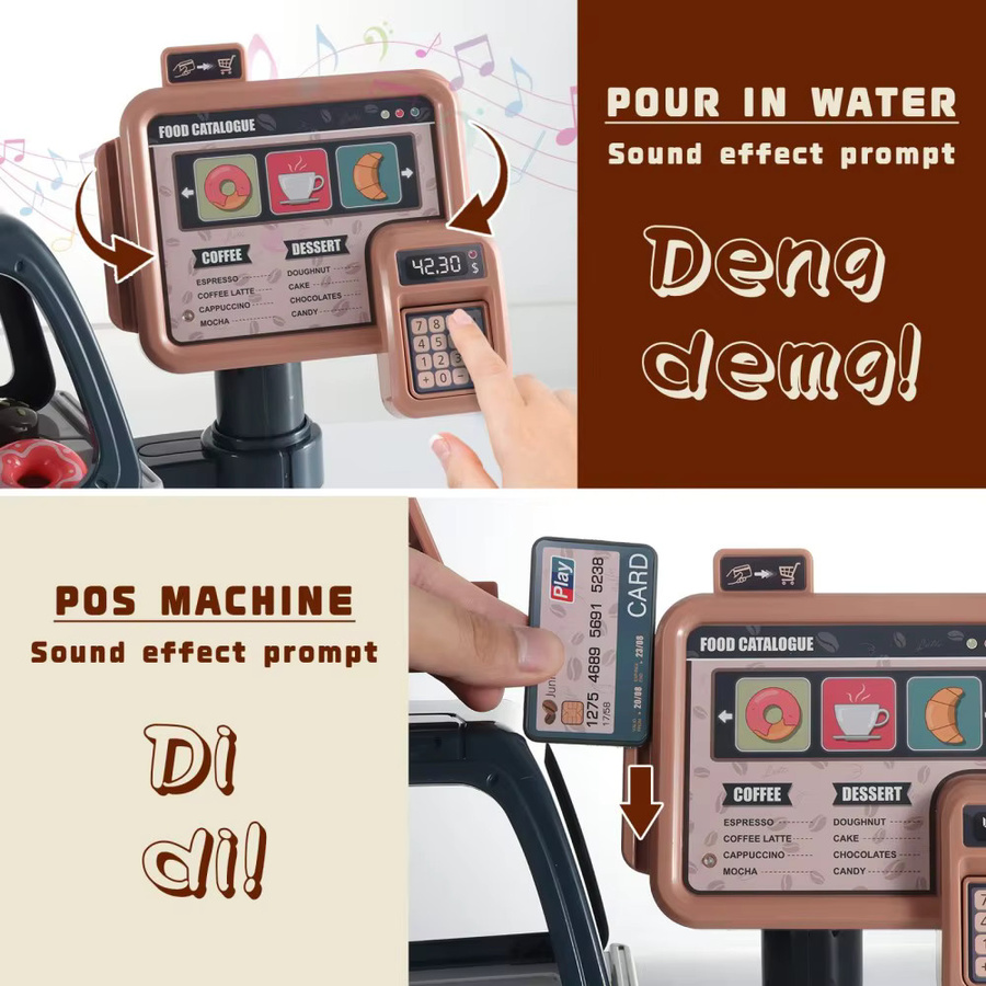 MSFTOYS Kaffeemaschine Spielzeug Set mit Lebensmittel-Simulation und Registrierkasse in Mehrfarbig - Bild 4