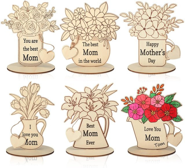 6er Set NOTIONSLAND Holz-Blumen-Tischornamente zum Selbstbemalen für Tischdekoration im Landhausstil - Bild 1
