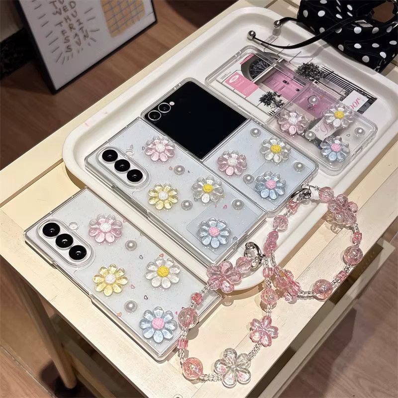 Luxuriöse 3D-Blumen Kristall-Glitzer Handyhülle mit Kette für Samsung Galaxy Z Flip 7 6 5 4 3 und Flip7 FE, stoßfeste Schutzhülle - Bild 4
