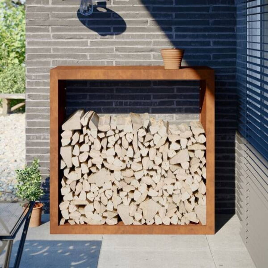 vidaXL Brennholzregal aus wetterfestem Metall in Braun, B/T/H: 100 x 40 x 100 cm - Bild 2