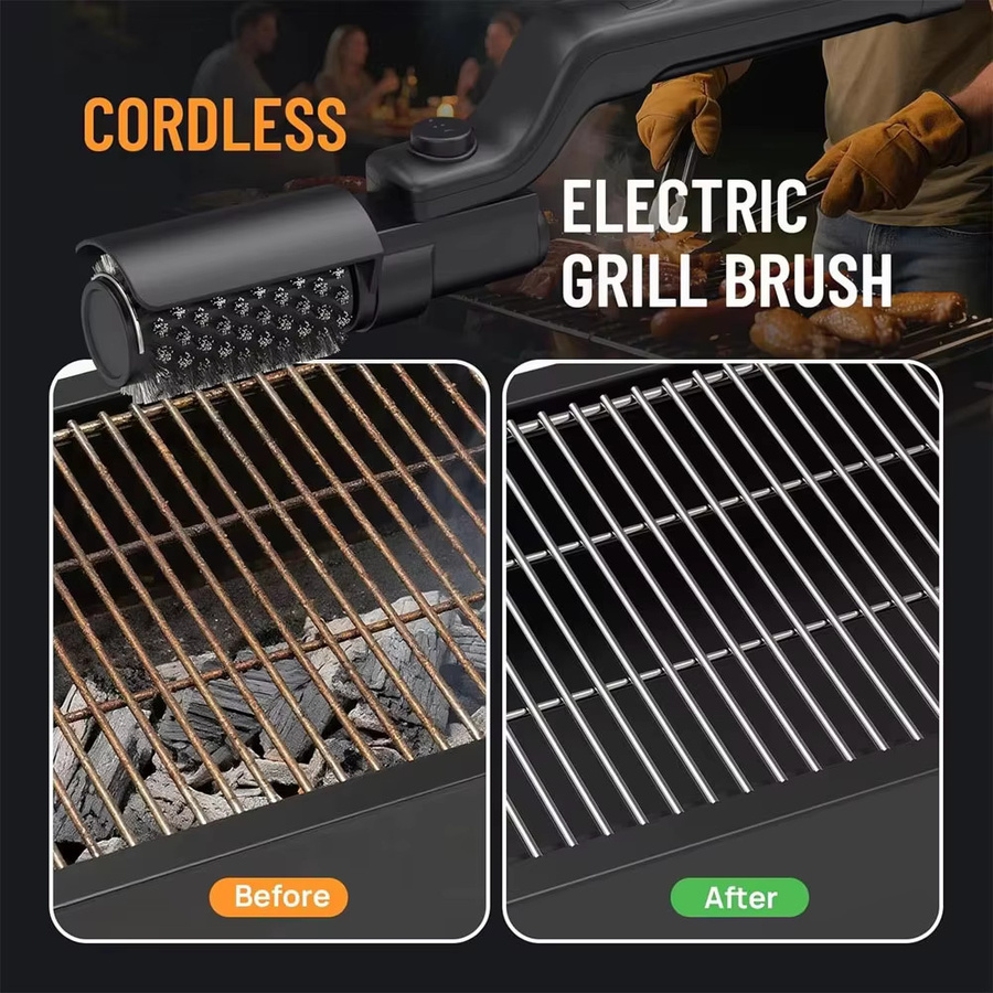 XIAOTRE Elektrische Grillbürste, Kabellose wiederaufladbare Grillreinigungsbürste mit Edelstahl-Bürstenkopf für BBQ-Grillroste - Bild 3