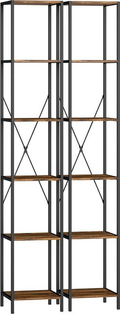 HOMCOM 2er-Set Bücherregal im Industrial Design mit 6 Ebenen, Standregal aus Metall und MDF, Farbe: Rustikal-Braun, B/T/H: 30 x 30 x 174,5 cm - Bild 1