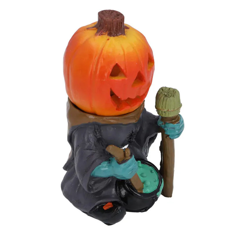 GoolRC Kürbiskopf Skelett Figuren mit LED Licht, leuchtende Halloween Tischdekoration aus Kunstharz in Orange - Bild 4