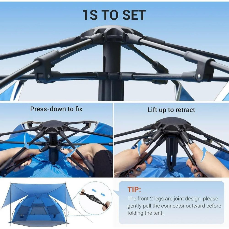 Elegear Pop-Up Strandzelt mit abnehmbarem 360° Baldachin und LSF 50+ für 4–6 Personen in Blau - Bild 2