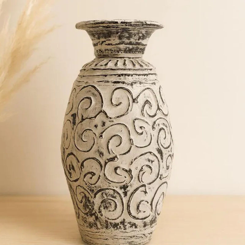Bauchige Keramikvase Spirales in Crème von SHAMTAM im Bohemian Design für Schnittblumen - Bild 1