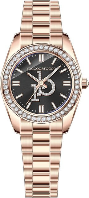 Rocco Barocco Damenuhr, Edelstahl, Roségold, Schwarz, Quarz, 30 mm - Bild 1
