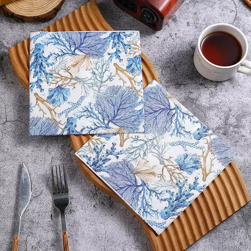 GUANYAO 20er Set Vintage Servietten aus Papier in Blau und Bunt mit floralem Blumenmuster - Bild 2