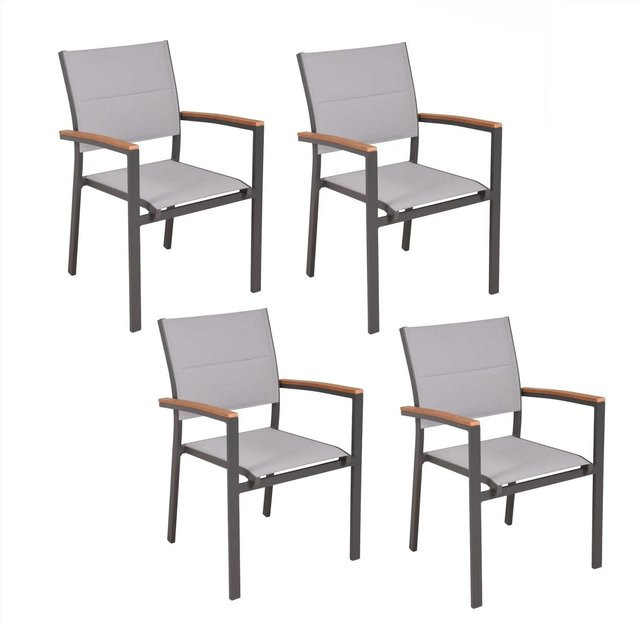 DELUKE Gartenstuhl 4er Set KARINA wetterfeste Stapelstühle aus Aluminium und Textilene in Hellbraun - Bild 1