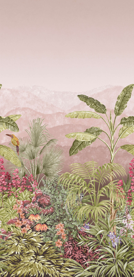 Little Greene Mural Capricorn Wandtapete in Blush Pink mit Tiermotiven und floralen Elementen - Bild 1