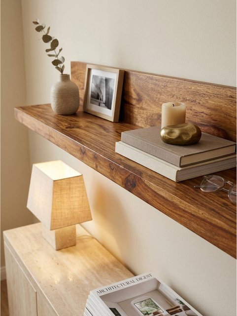 Wandregal MUMBAI von KADIMA DESIGN aus Massivholz im Landhausstil, Braun, B: 60 cm, T: 23 cm, H: 17 cm - Bild 1