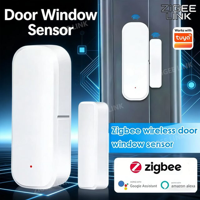 Zigbee Smart Wireless Magnetischer Tür- und Fensteröffnungssensor mit App-Benachrichtigung für Tuya Home Security Protection, Farbe: Weiß - Bild 1