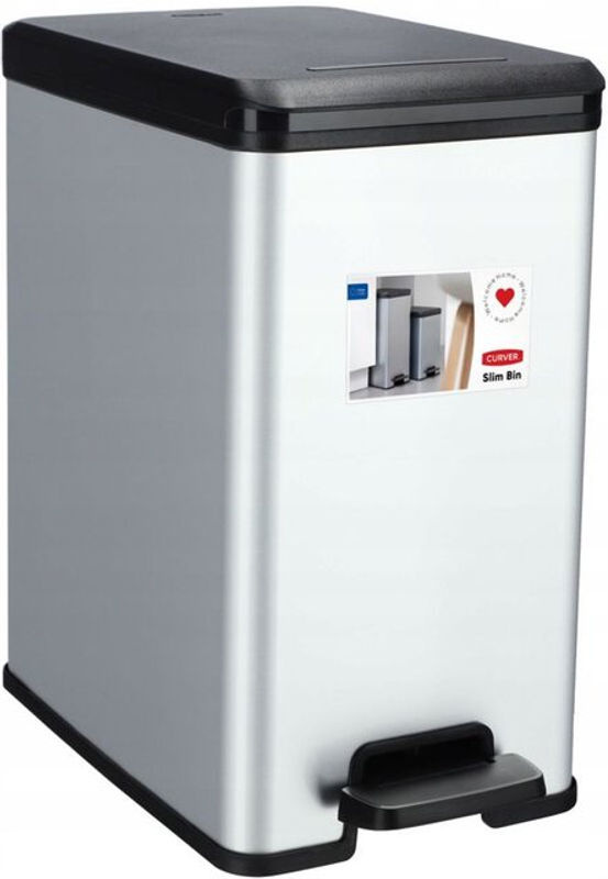 Curver DECO Bin 213300 Mülleimer mit Pedal, Silber/Schwarz, 25l, B/T/H: 25 x 42 x 45 cm - Bild 2