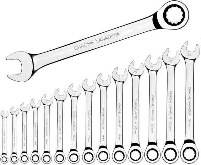 Ninth World Ratschenschlüssel Set aus Chrom-Vanadium-Stahl in Silber, 8–22 mm mit 72 Zähnen und festem Kopf - Bild 1